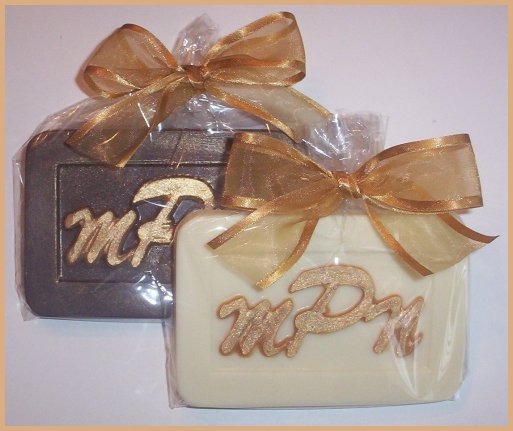 Monogrammed Chocolate in dark and white chocolate with gold letters